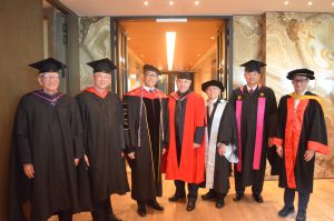 Hanbridge Institute professors with Stuart Agnew, Associate Professor and Director of the Centre for Academic & International Partnerships at the University of Suffolk, during Graduation 2025