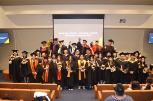 Hanbridge Institute Class of 2025 graduates and academic representatives gathered for a commemorative group photograph