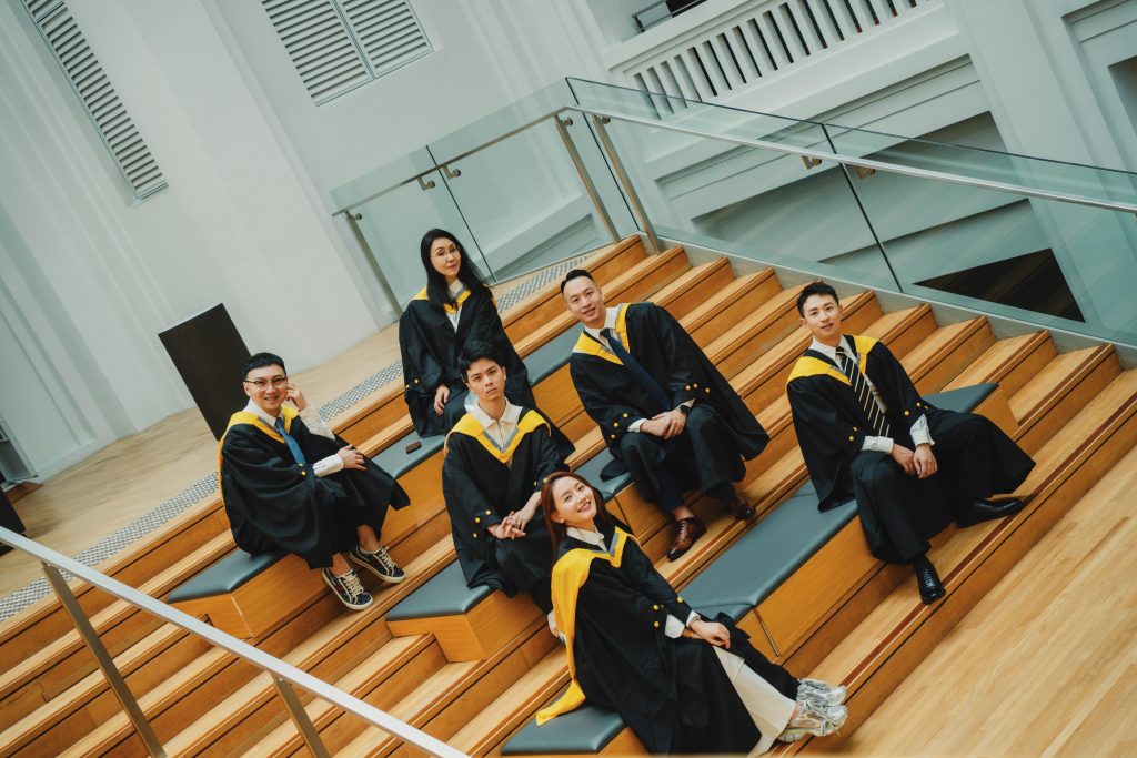 Hanbridge Institute Class of 2024 graduates celebrating their achievements at the graduation ceremony in Singapore